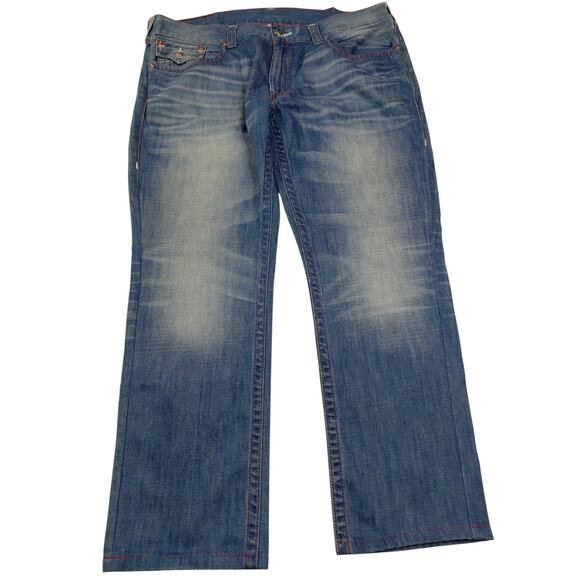 True Religion World Tour Straight Leg Jeans Embroidered Pockets 40x30 - Picture 4 of 14